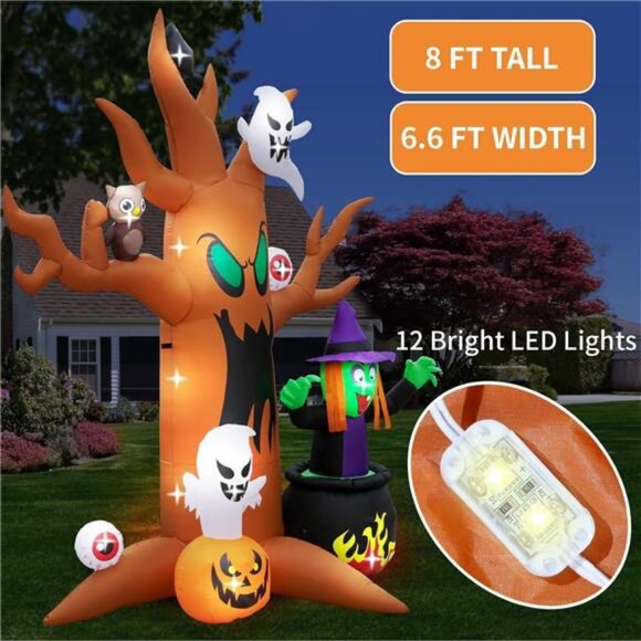8FT Halloween Inflatables Tree Outdoor Decor with Inflatable Ghost Witch - Picture 3 of 7